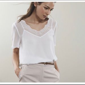 Reiss Porto Sheer White Scallop Embroidery detail Top